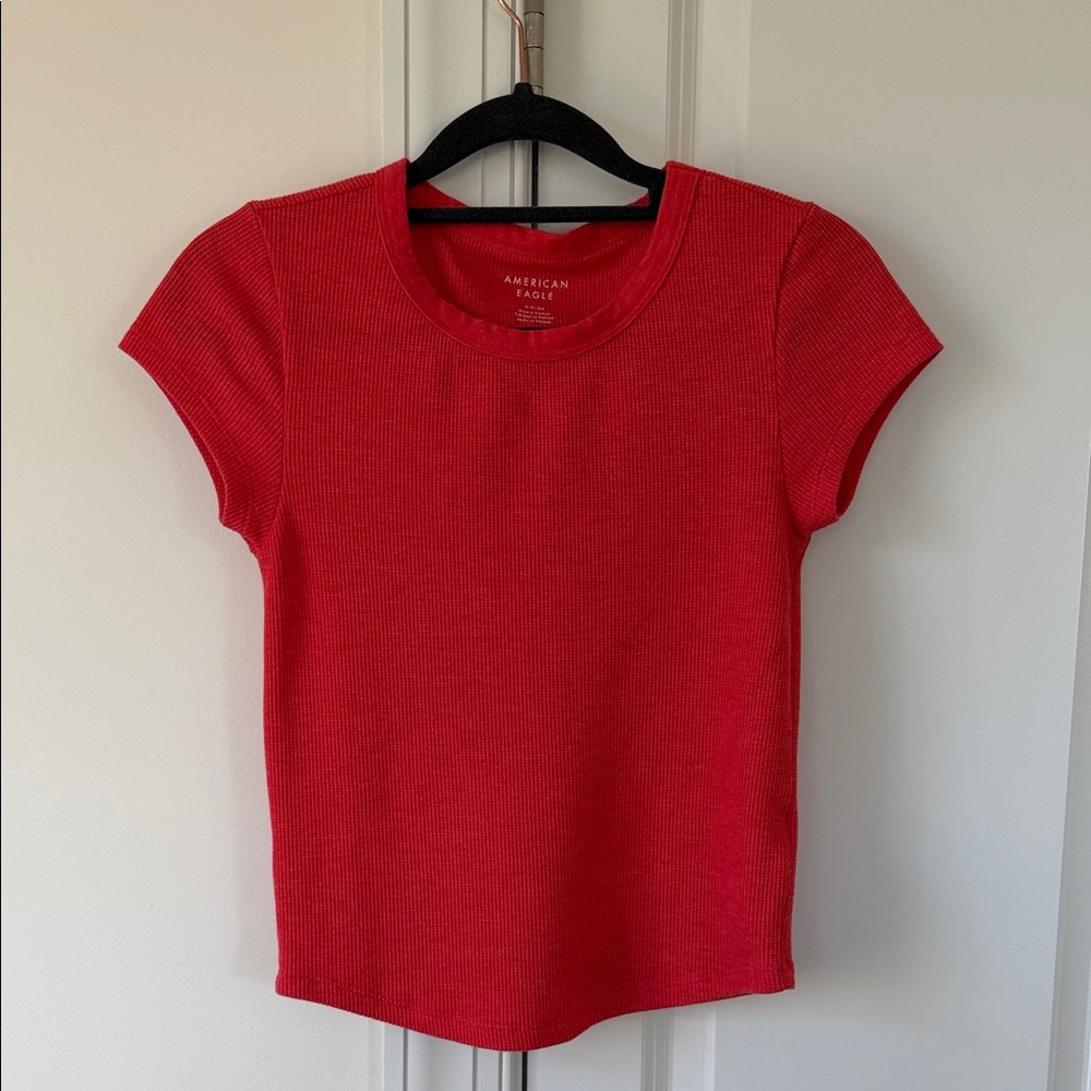 American Eagle Red Waffle Short Sleeve Tee